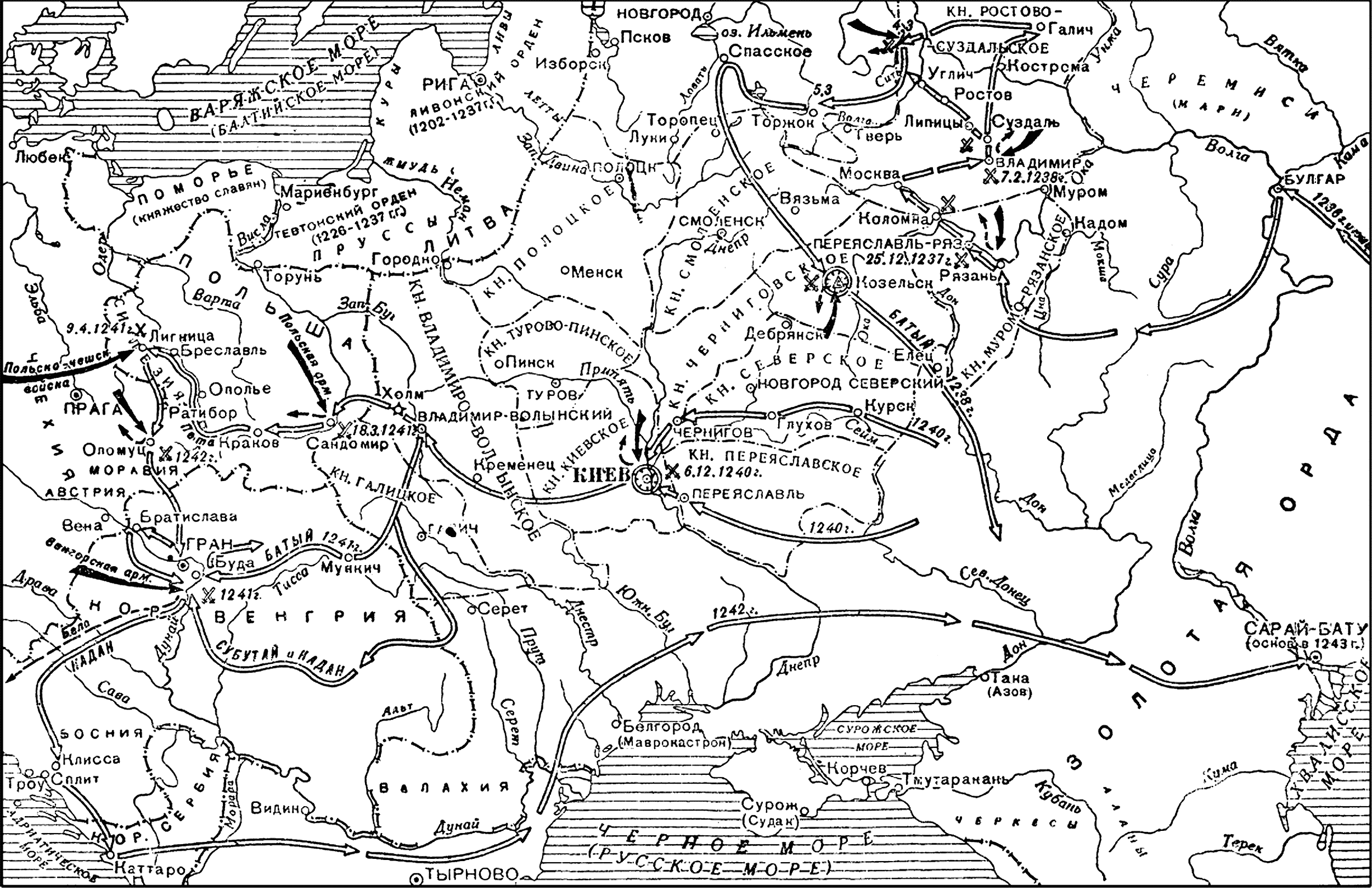 карта похода Батыя 1236-1243гг